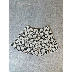 Joe B Floral Mini Skirt Womens XL Black Beige Bloomcore Neutral Chic Spring Boho